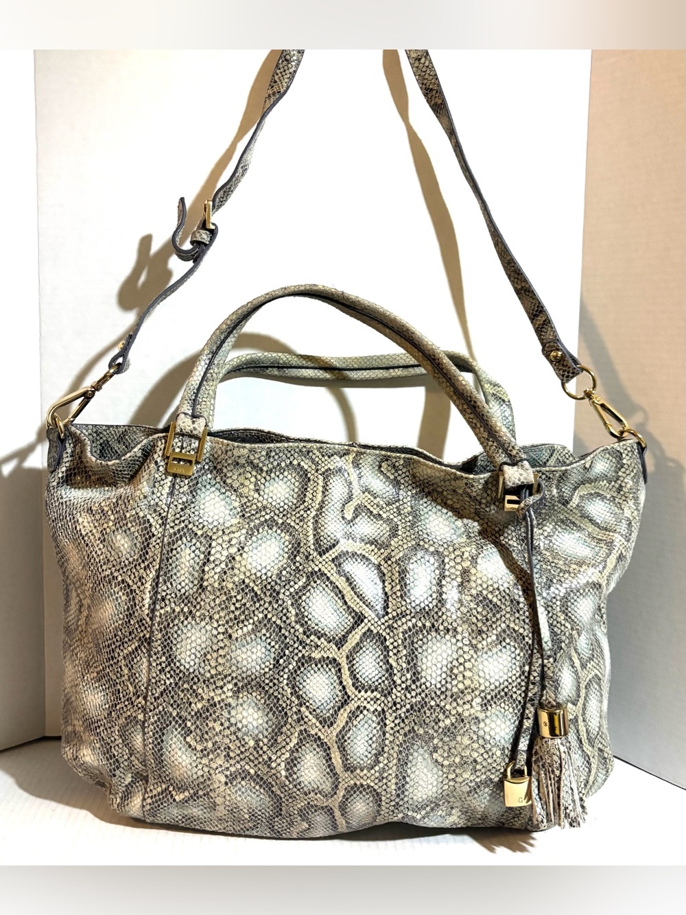 Gilli Neutral Snake-Print Convertible Shoulder Tote